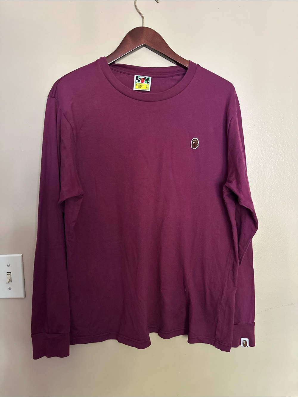 Bape Plum Long-Sleeve Tee with Ape Head Patch